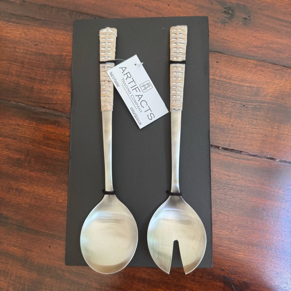 Set of 2 Artifacts Trading Co. Rattan Stainless Serving Set